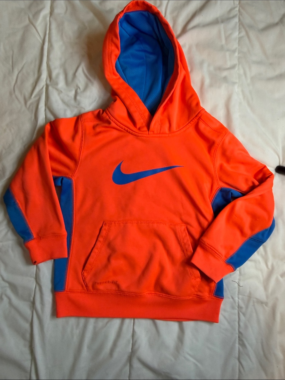 Nike Kids Orange Hoodie with Blue Swoosh and Trim